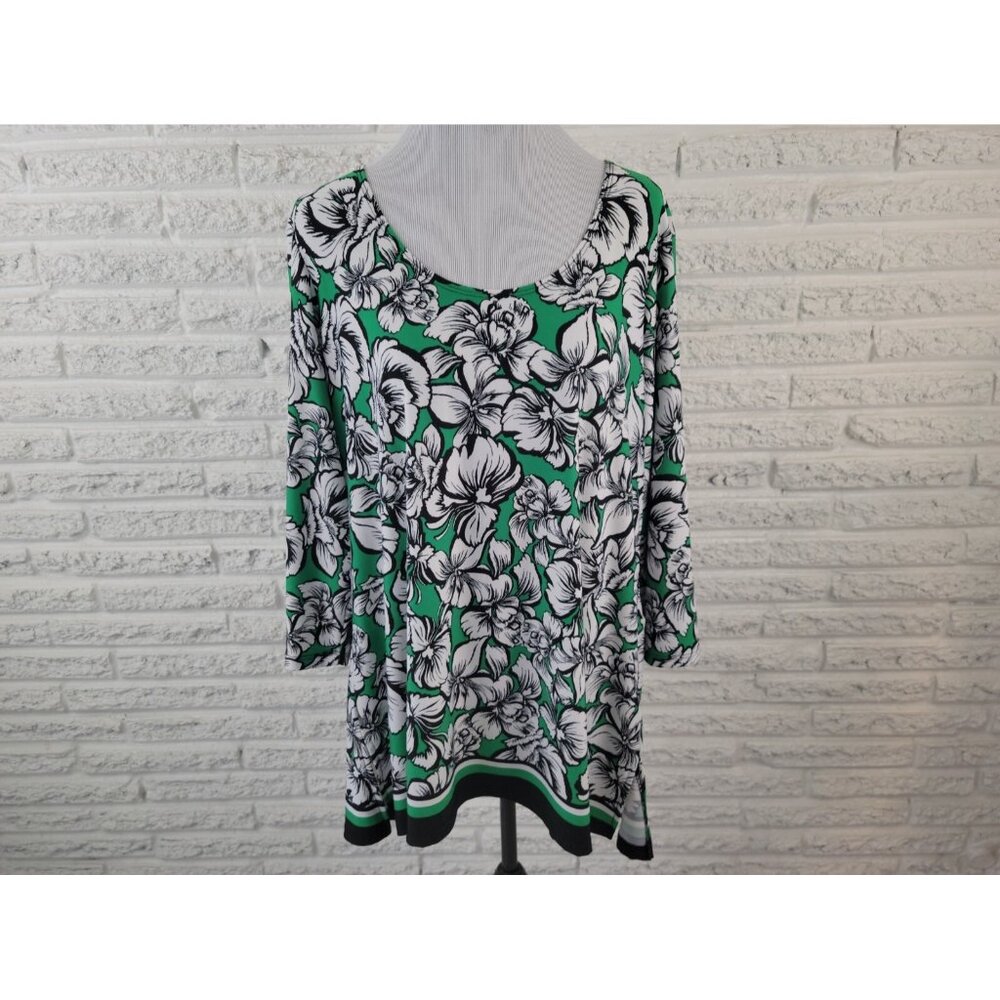 Slinky Brand Women Top 1XP Plus Petite Tunic 3/4 Sleeve Green Floral FLO93XE